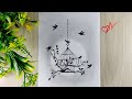 How to draw a beautiful bird cage with birds  pencil sketch scenery drawing  step by step