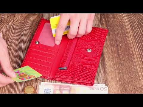 Жіноче портмоне з натуральної шкіри під змію лакове CANPELLINI 21850 Червоний, видео 1