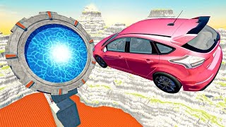 Cars Extreme Teleportation Through Giant Portals  Jumps and Crashes BeamNG.drive