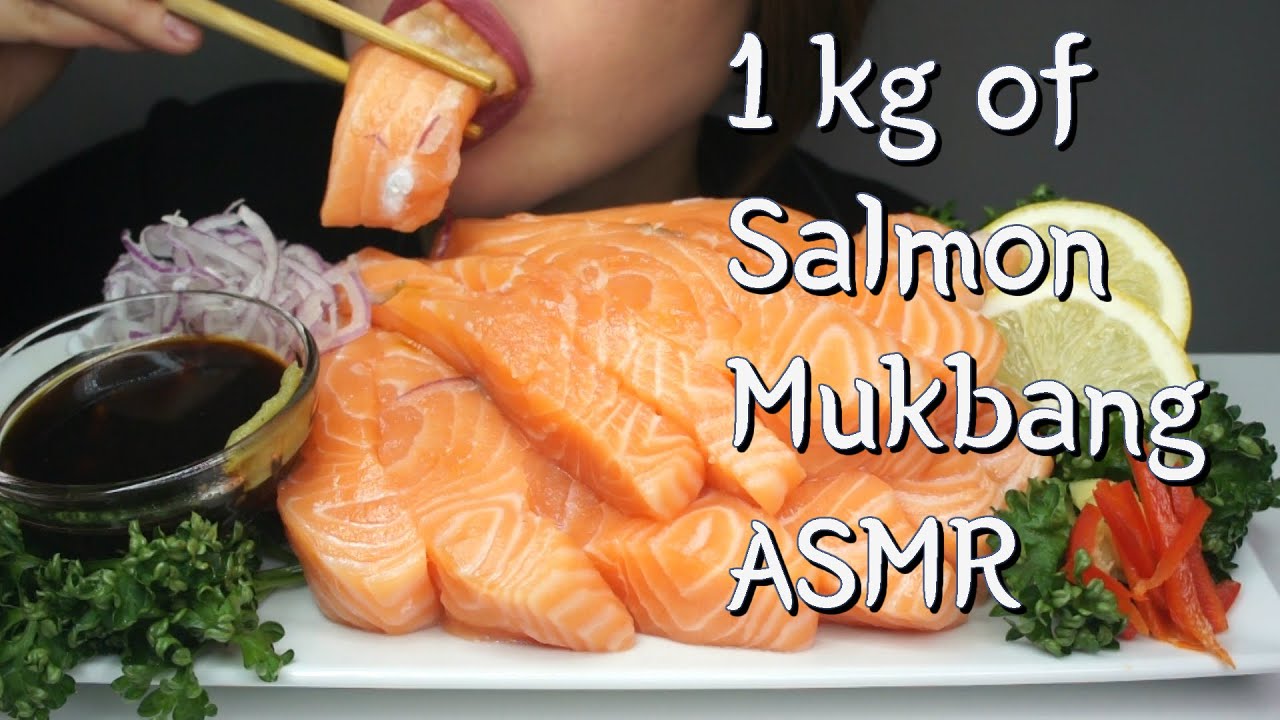 1 Kg of Salmon sashimi  サーモン Mukbang ASMR  real sound 吃播 咀嚼音 Eating show 연어회 먹방 食べる音