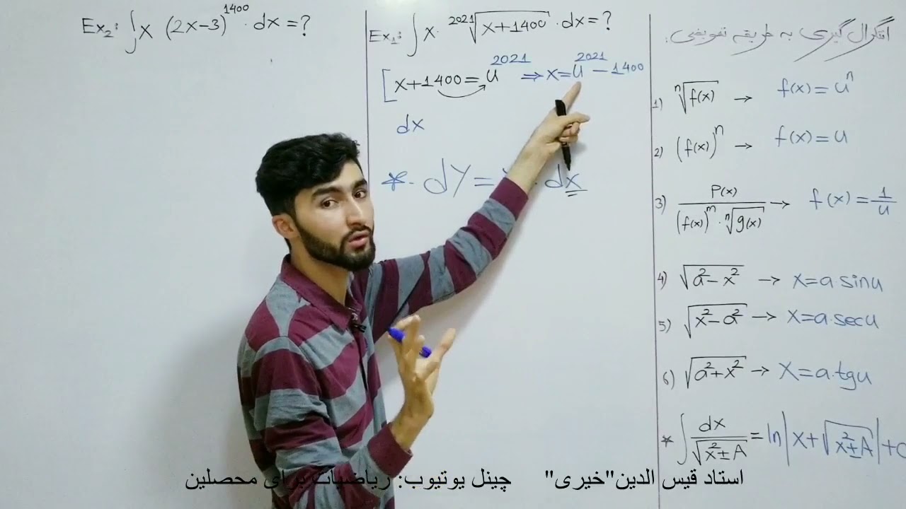 درس چهارم: انتگرال گیری به طریقه تعویضی و شش قانون آن. Lesson 4: integration by substitution.