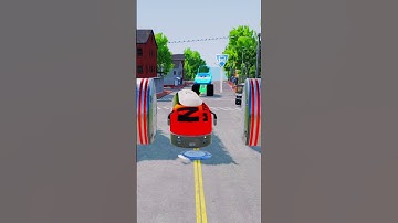 Colorful Trucks & City Buses vs Giant Bollards Crash - BeamNG.Drive #shorts #viralshor