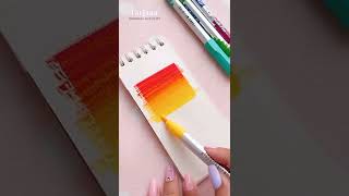 Painting with DOMS brush pen || Sunset scenery painting tutorial for beginners #Shorts
