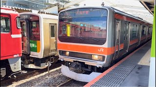 【久留里線キハE130-105 KY入場配給（重検）】南流山駅で国鉄EF81形134号機＋キハE130系100番台ﾏﾘ105編成の横で武蔵野線の普電MU4編成が発車！（配8340レ）2024.3.27