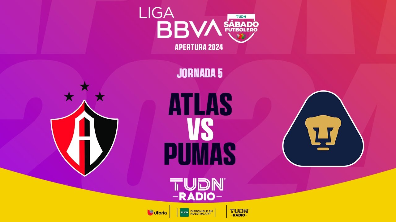 EN VIVO 🔴| ATLAS VS PUMAS | JORNADA 5 - LIGA MX APERTURA 2024 - YouTube