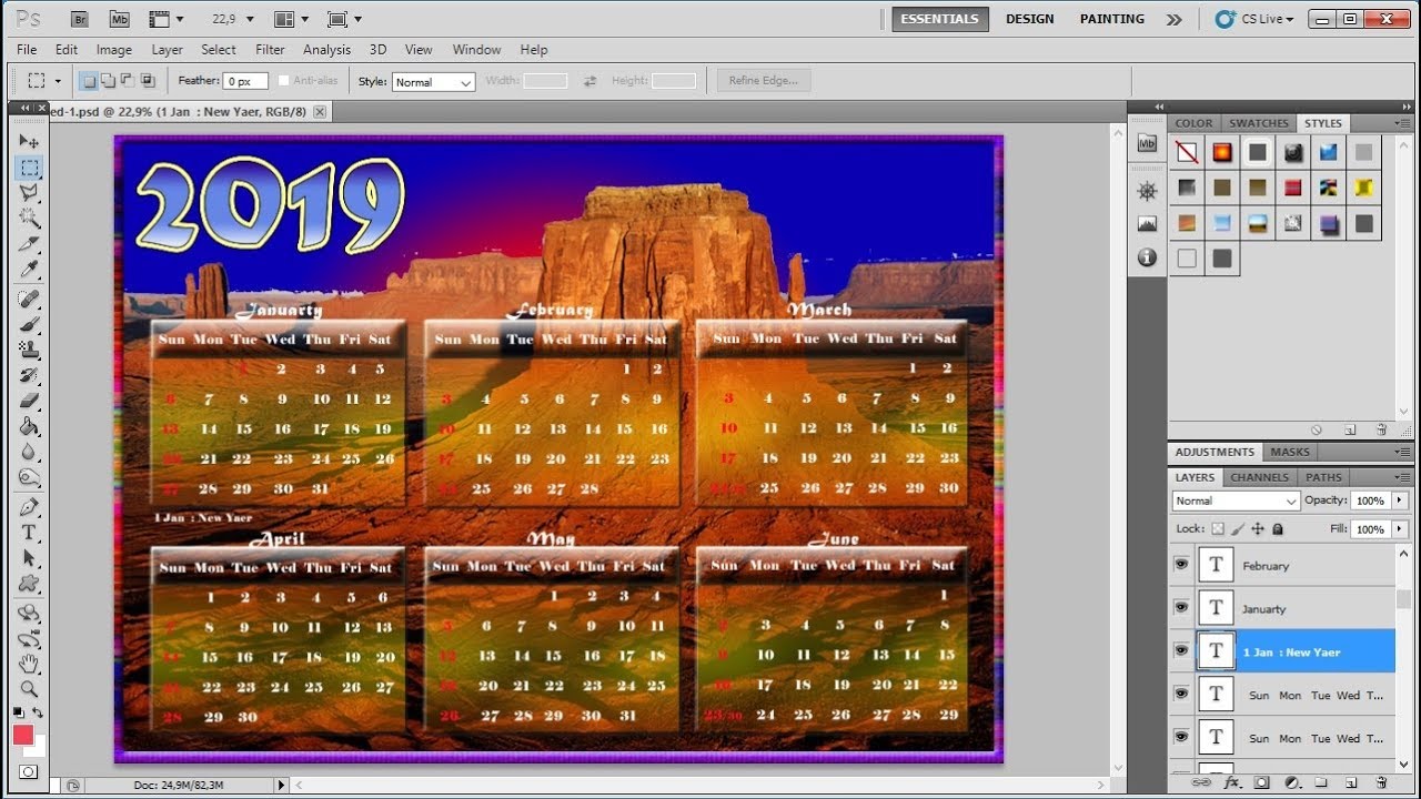 Photoshop Tutorials | How to Make a 1-Page Calendar 6 Months in Adobe
