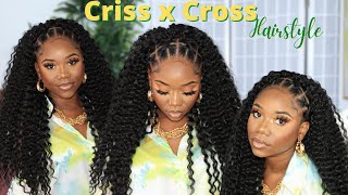 CRISS CROSS HAIRSTYLE WITH CURLY CROCHET HAIR (NO TANGLE