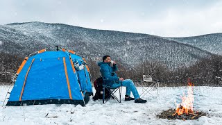 Одиночный Кемпинг В Заснеженной Горе [Поход, Костер, Горячий Кофе, Еда И Асмр]