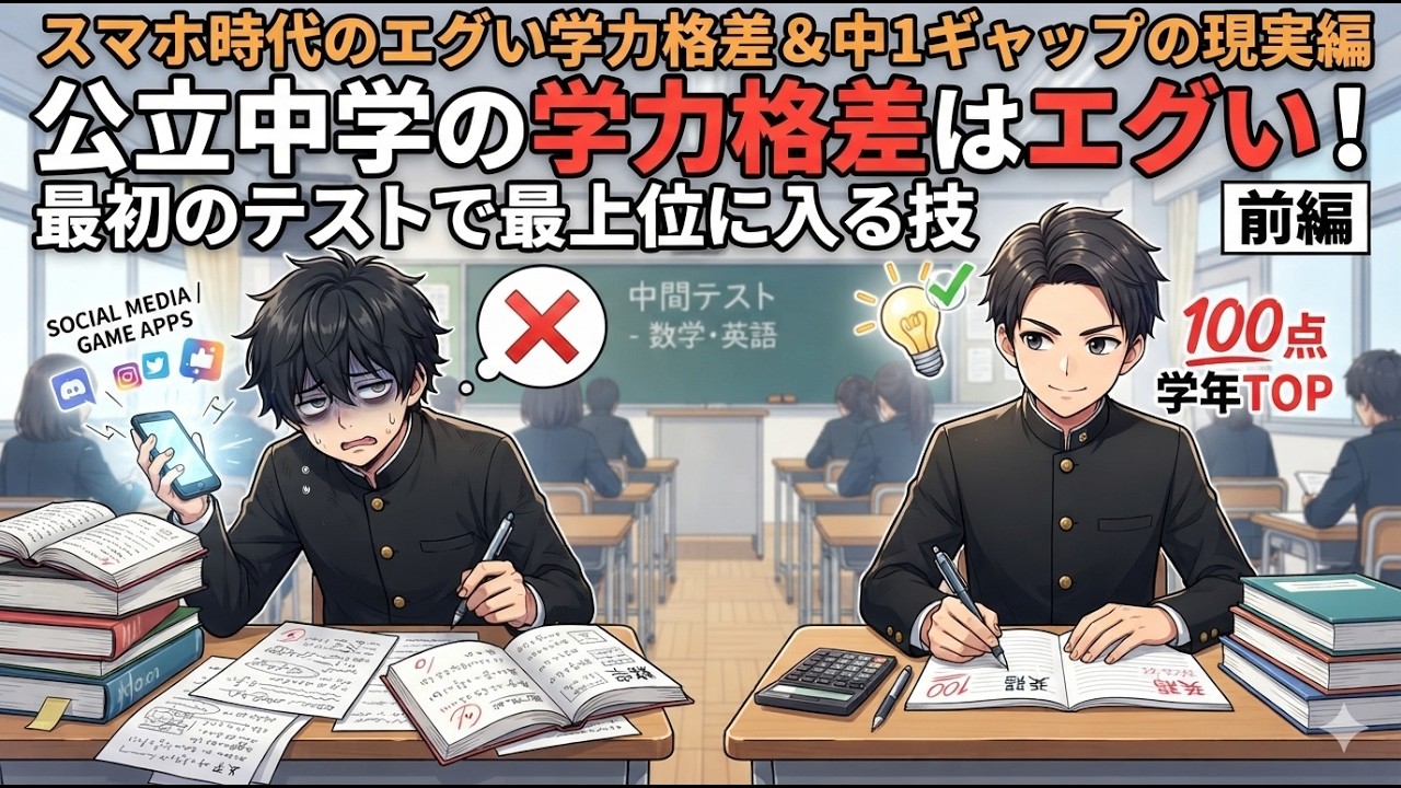 スマホ時代のエグい学力格差＆中1ギャップの現実編　公立中学の学力格差はエグい！最初のテストで最上位に入る技　前編