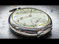 A century old omega watch restoration  rusted  pre ww2  silver casing  cal 406  asmr