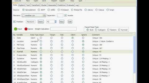 Rattle R Gui  Data Tab