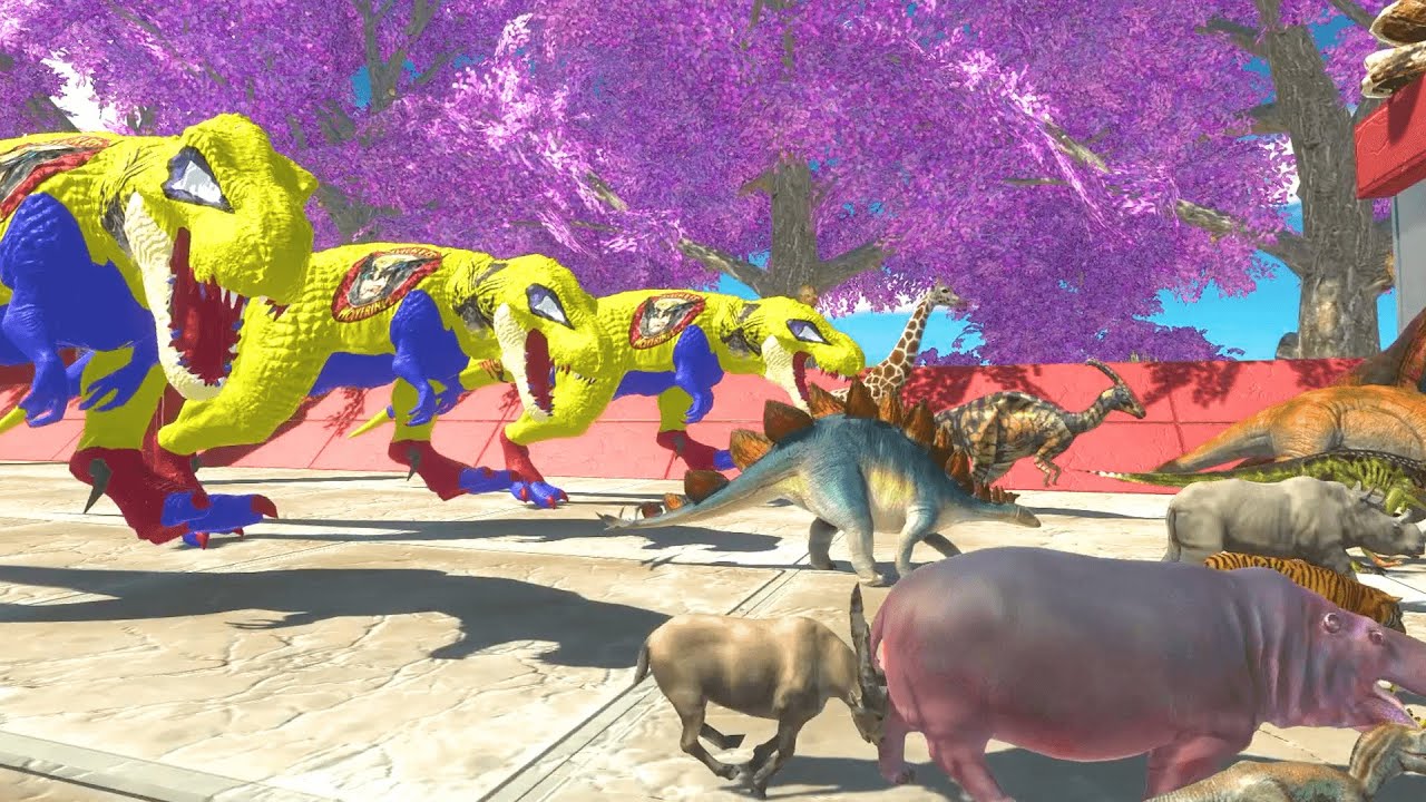 ESCAPE FROM WOLVERINE T-REX TEAM in Obby Trap World -Animal Revolt Battle Simulator