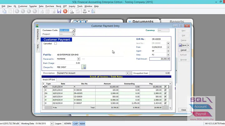 2.3a Customer Payment Local Payment in SQL Accounting System