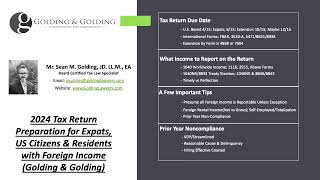2024 Tax Return Prep & Filing for Expats, Citizens & Residents for Foreign Income: Golding & Golding by Golding & Golding International Tax Lawyers 170 views 3 months ago 10 minutes, 42 seconds
