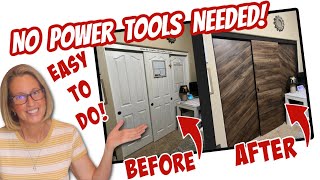 DIY BARN DOORS on a BUDGET | NO TOOLS | HIGHEND LOOKING Barn Doors you can AFFORD CLOSET DOOR FLIP