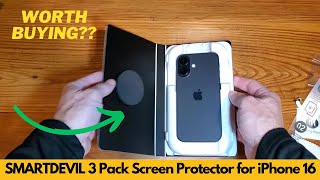 SMARTDEVIL 3 Pack Screen Protector for iPhone 16, Bubble and Dust Free Box, Worth Buying?