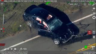 WATCH: CHP airplane captures BMW crash and burn in Solono County; driver arrested for DUI