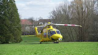 Kent Surrey Sussex air Ambulance AW169 landing and take off from Edenbridge