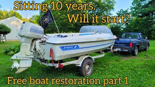 Will it start? Free Boat Restoration part 1 1979 Steury x150 90 Johnson seahorse V4