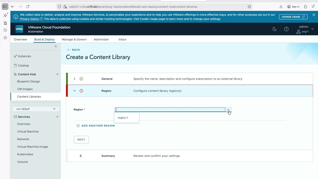 vcf automation org1 config.