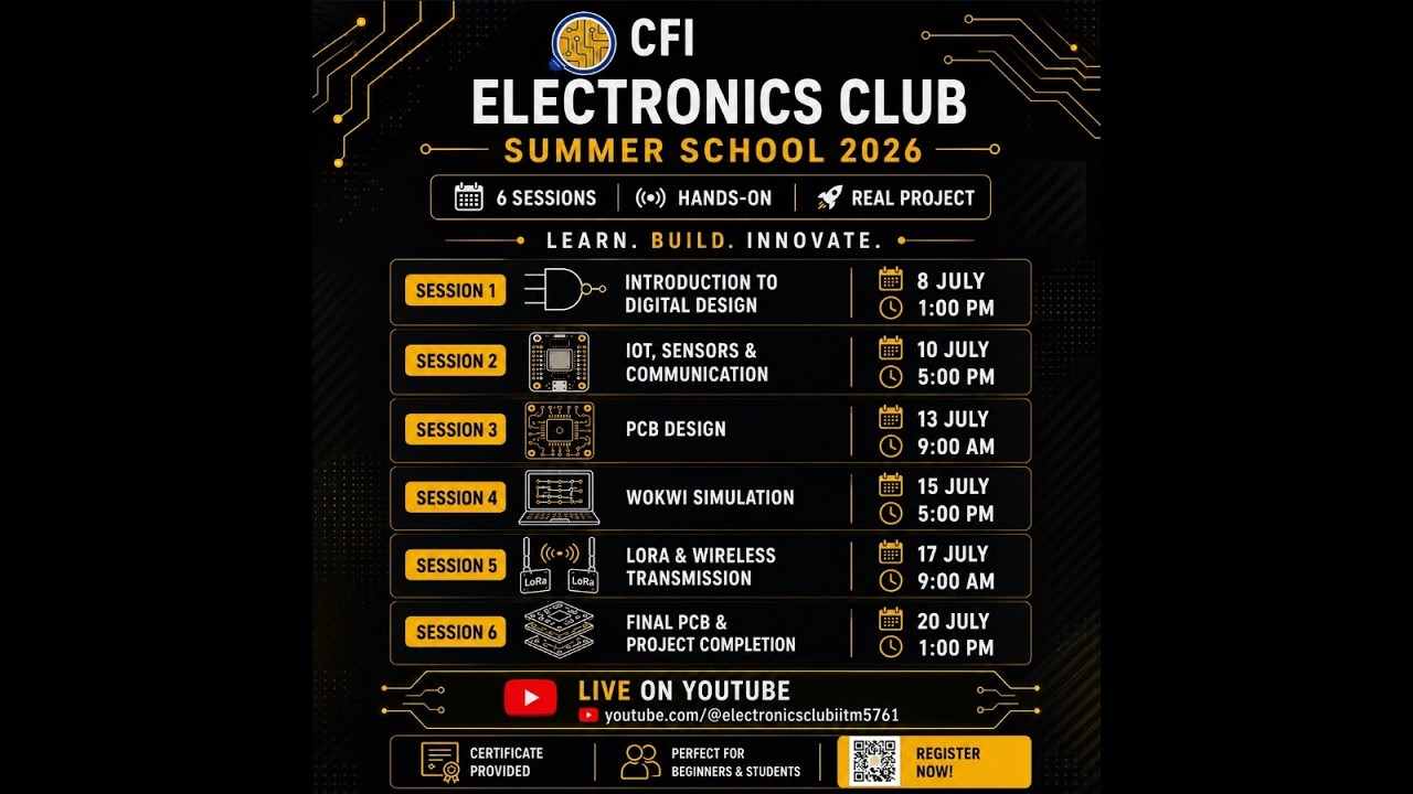 CFI Electronics Club Summer School 2026 | Session 1: IoT, Sensors & Communication | LIVE
