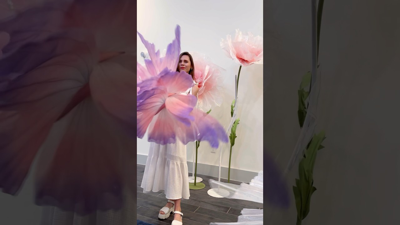Giant Organza Flowers and Butterflies setup