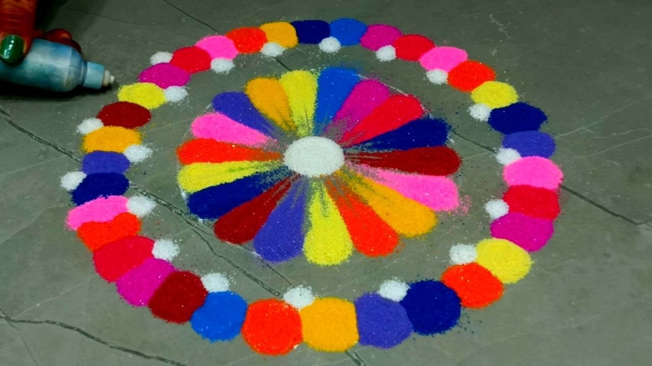Multicolour Rangoli Round Multicolour rangoli designs 2022 | Round kolam designs | Simple ...