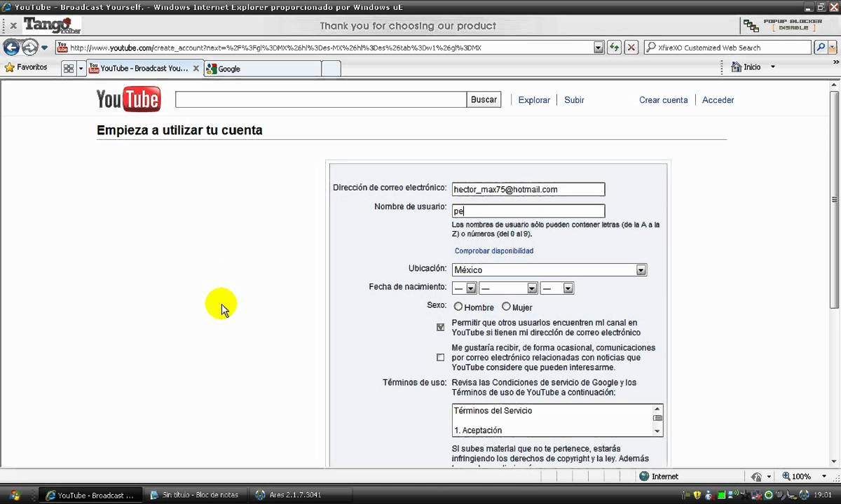 como hacer una cuenta en youtube - YouTube