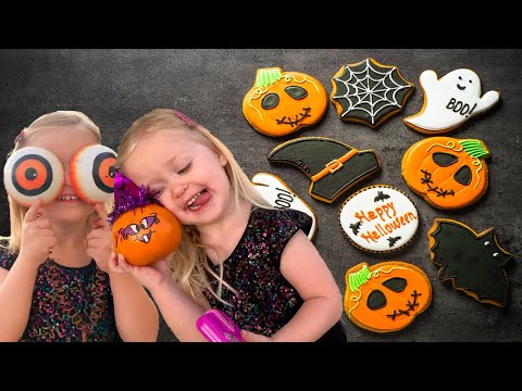 Emma and Ella decorate Halloween Cookies | Target shopping adventure