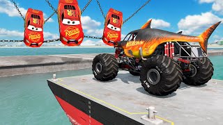 POOR LIGHTNING MCQUEEN VS ANGRY MONSTER SHARK 😥