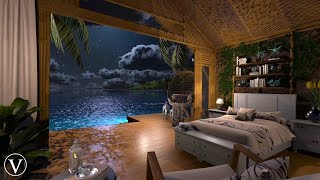 Beach Hut Bedroom | Night Ambience | Ocean Waves & Tropical Nature Sounds