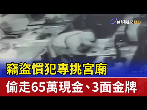 竊盜慣犯專挑宮廟 偷走65萬現金、3面金牌