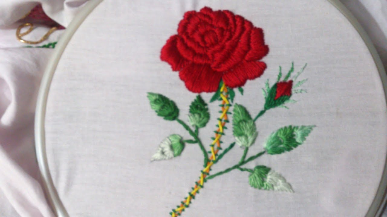 Hand Embroidery Padded Satin Stitch Rose Flower Embroidery Tutorial