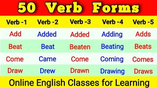 50 COMMON VERBS in English | Verb Forms in English V1 V2 V3 V4 V5 | Verb Forms in English V1 V2 V3
