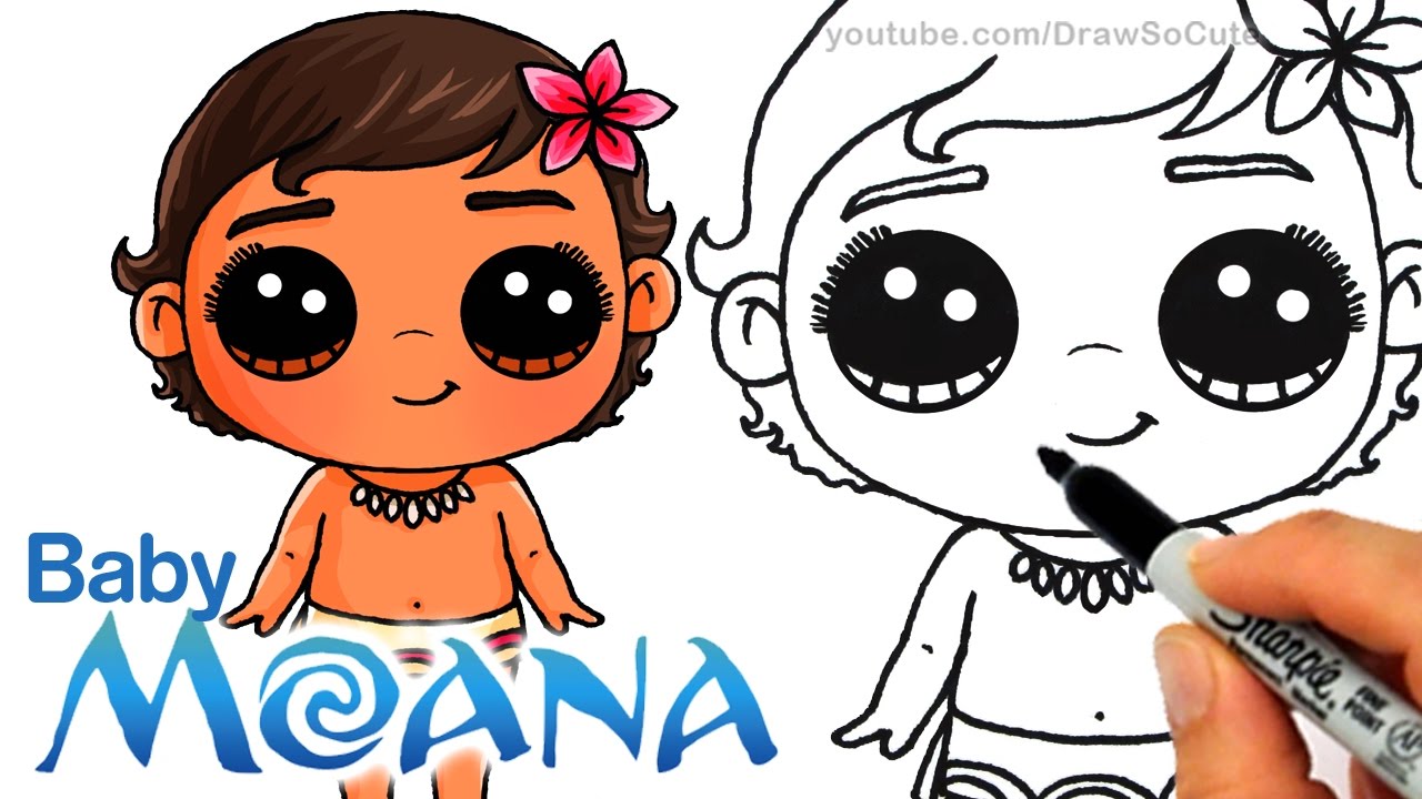 How to Draw Baby Moana step by step Cute - Disney Princess - YouTube