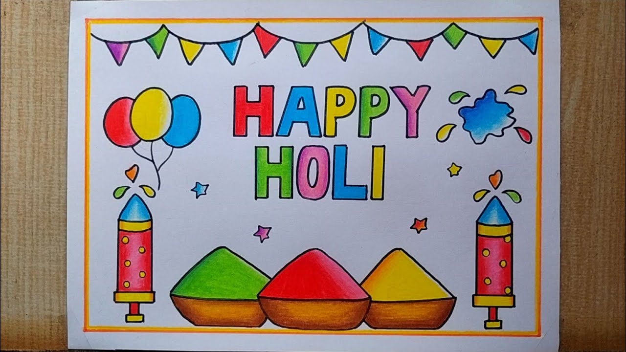Holi drawing easy| Happy Holi poster drawing| Holi festival drawing| Holi special Colours drawing