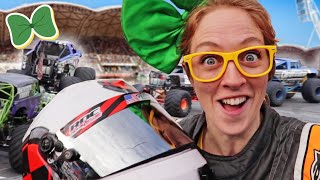 DRIVING MONSTER TRUCKS | Brecky Breck Explores Monster Trucks For Kids
