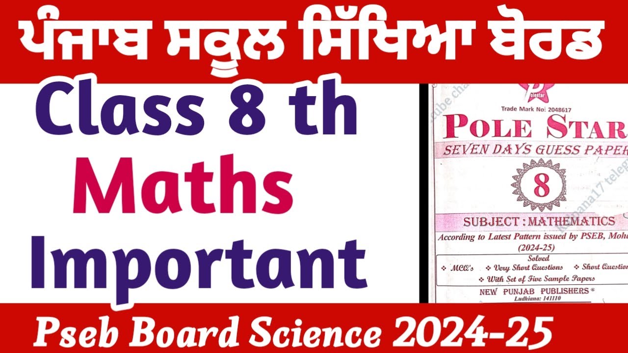 Pole Star class 8 th Maths ਗਣਿਤ 2024-24 pre board exam final Exam - YouTube