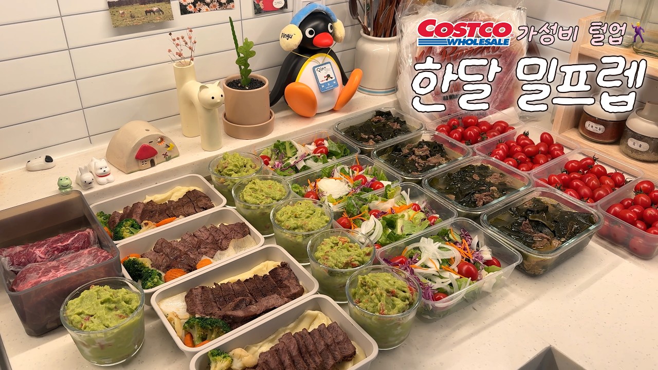 코스트코 가성비 재료로 한달 밀프렙 만들기🛒💫ㅣ부채살 스테이크&알리고🥩ㅣ소고기 미역국🍲ㅣ또띠아 샌드위치🌯ㅣ과카몰리🥑ㅣ샐러드 밀프렙🥕