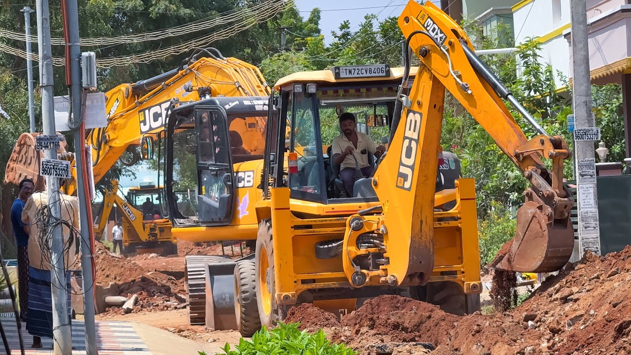 JCB 3DX Plus LC JCB 205 Excavator together with Tractor Street Drainage Trench dig and Road Cleaning