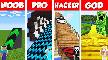 Minecraft Battle: NOOB vs PRO vs HACKER vs GOD: SUPER RAMP SPRINGBOARD BUILD CHALLENGE / Animation