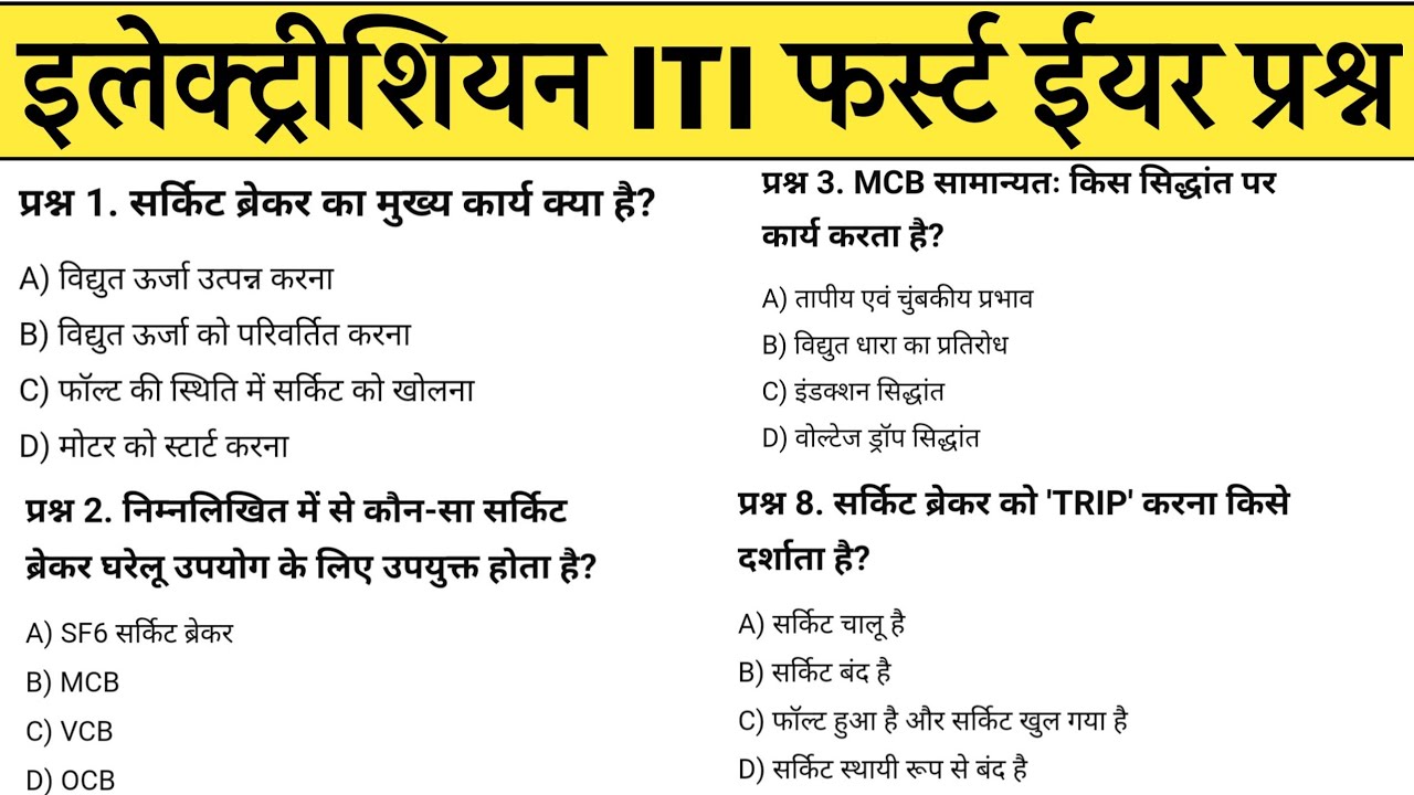 सर्किट ब्रेकर से संबंधित प्रश्न | iti 1st year electrician CBT exam question 2025