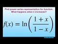 Find power series representation for f(x)= ln((1 x)/(1-x)). Interval of convergence. Partial sums