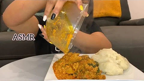ASMR: THE FAMOUS EGUSI SOUP, BEEF, SHAKI AND FISH WITH POUNDED YAM MUKBANG| NO TALKING|EATING SOUNDS