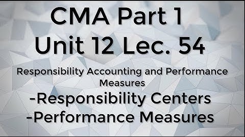 CMA Part 1 Unit 12 Lec.. 54 Responsibility Centers and Performance Measures