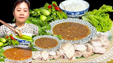 mukbang thịt luộc và mắm cá cơm ăn sạch nồi cơm