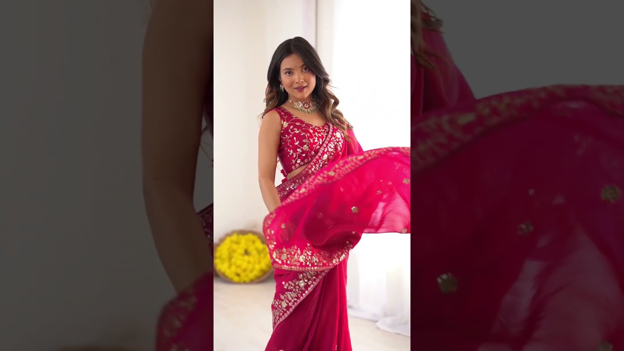 Red Jacquard Weaving Saree – Fendy Silk Blend, Sequins Embroidered