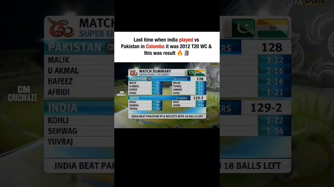 last time when india played vs pakistan in Colombo