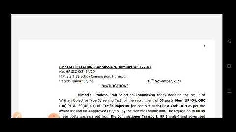 Hppsc Hamirpur Traffic Inspector & Assistant Store keeper 822 & 1 final result out