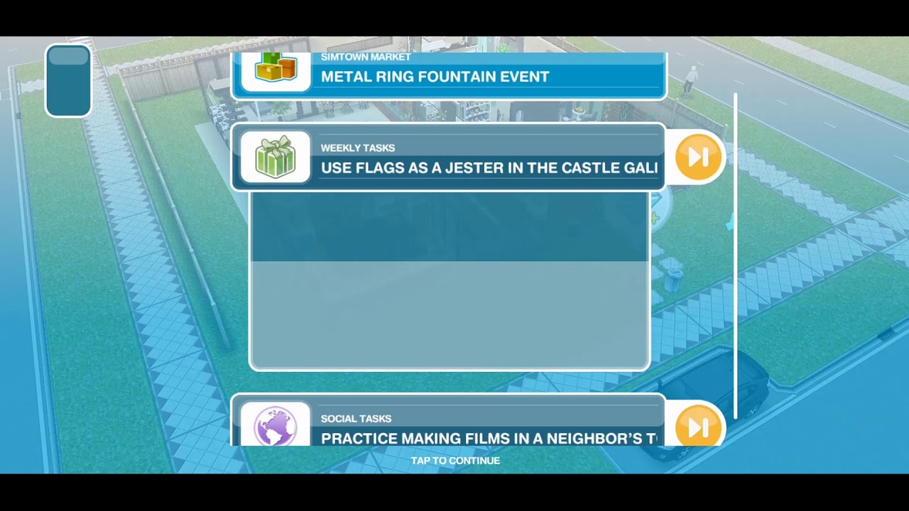 The sims freeplay weekly tasks use flags as a jester in the castle